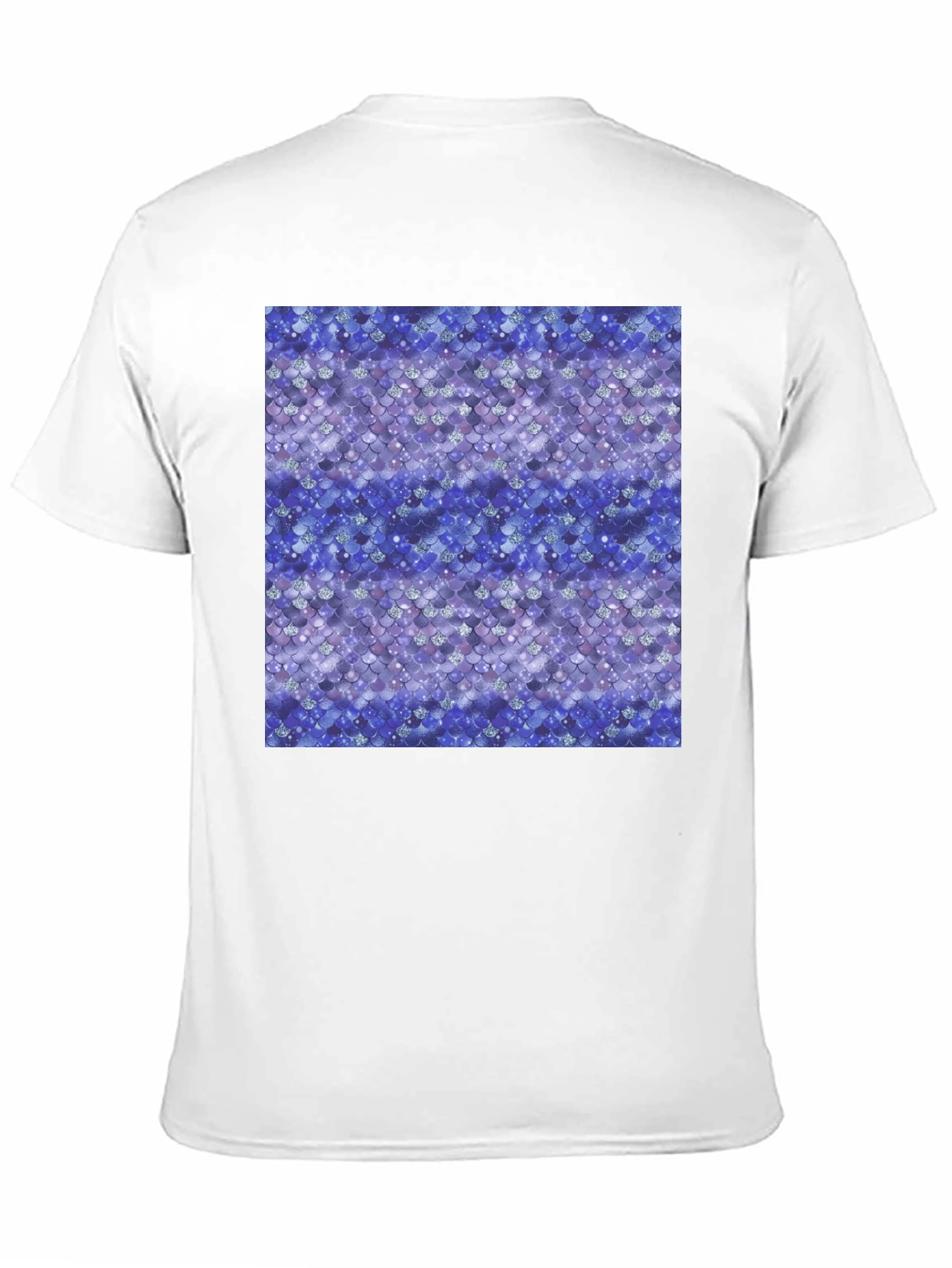 Blue Mermaid Scales Print Black T-Shirt