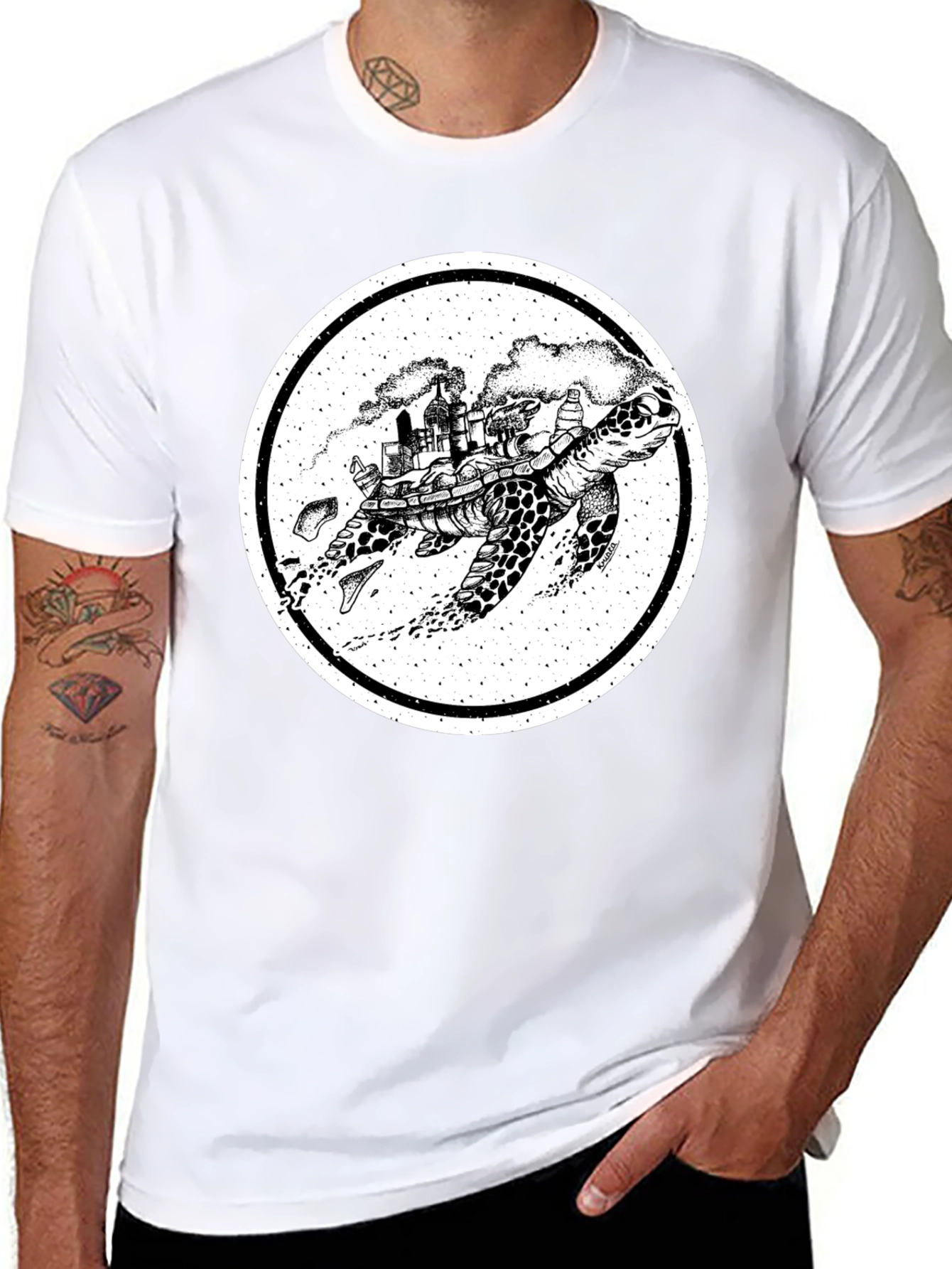 Turtle Cityscape Graphic Tee - Unique Art Design
