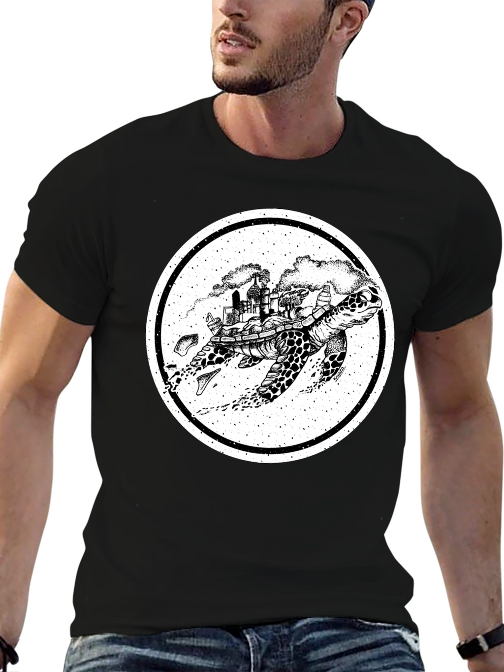 Turtle Cityscape Graphic Tee - Unique Art Design