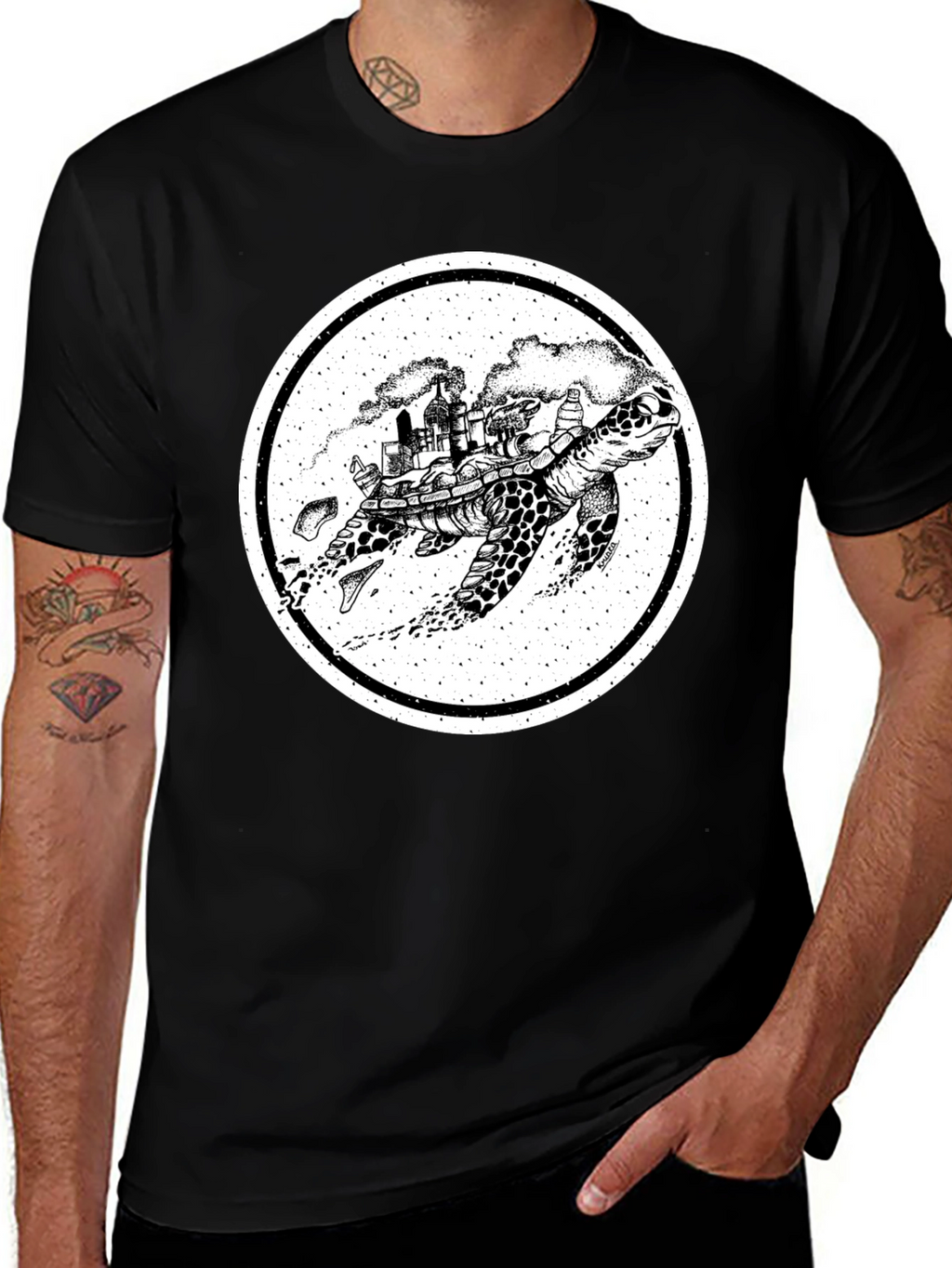 Turtle Cityscape Graphic Tee - Unique Art Design