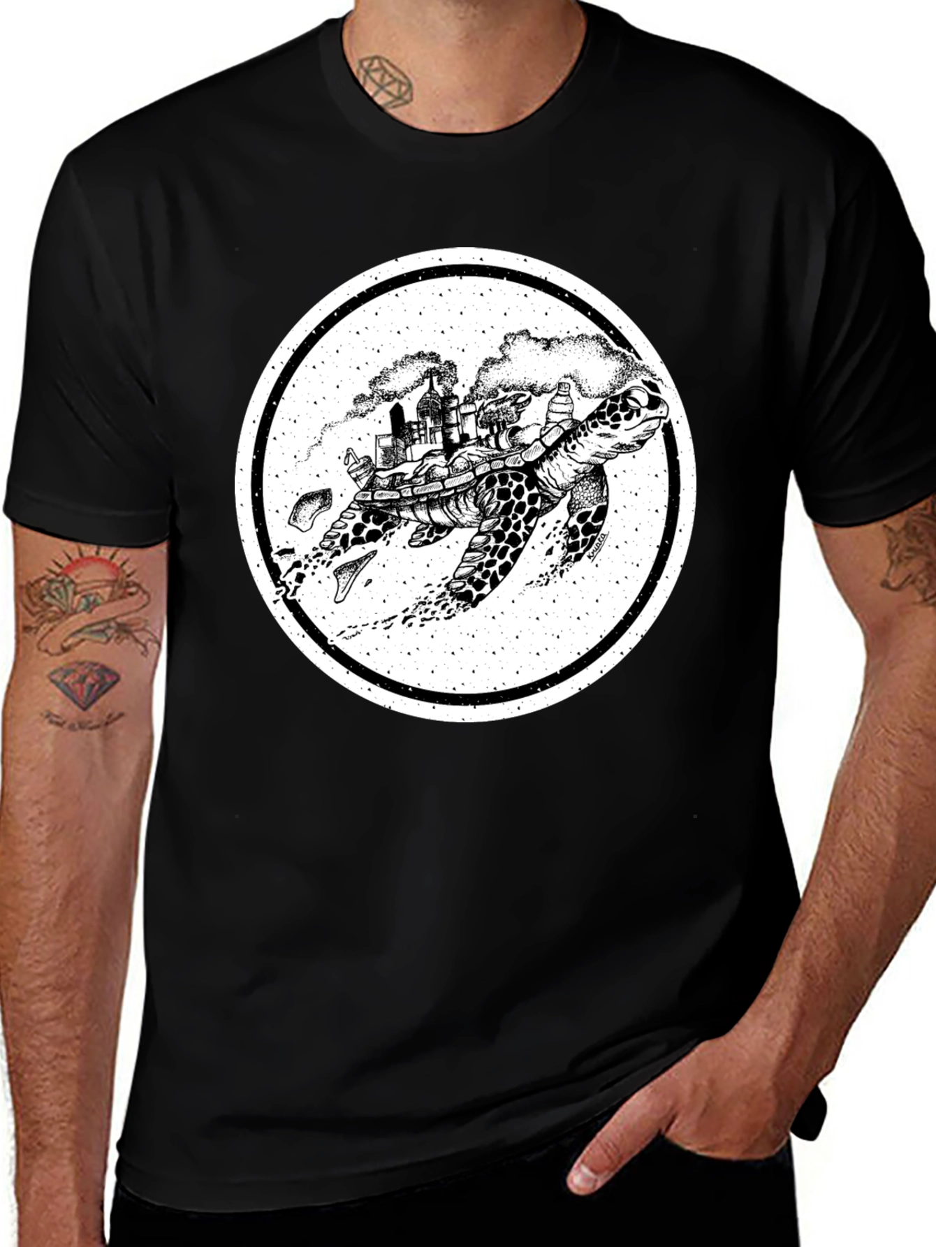 Turtle Cityscape Graphic Tee - Unique Art Design