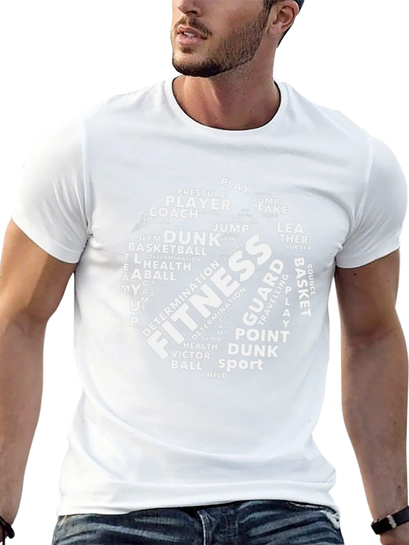 Fitness Basketball Word Art Black T-Shirt