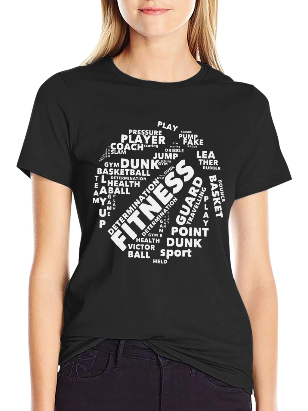 Fitness Basketball Word Art Black T-Shirt