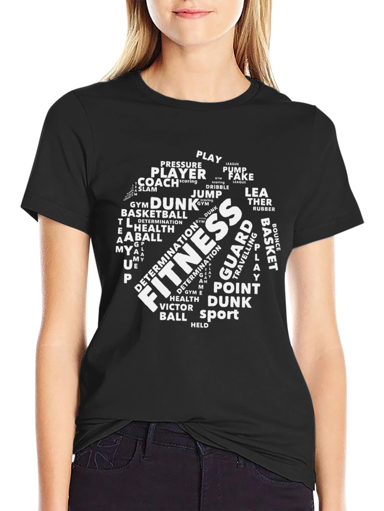Fitness Basketball Word Art Black T-Shirt