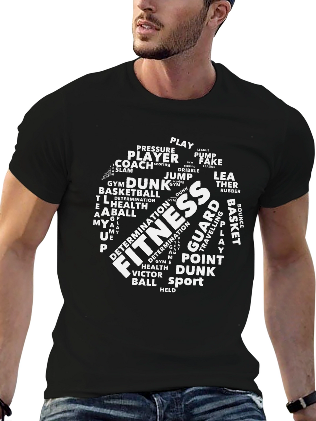 Fitness Basketball Word Art Black T-Shirt