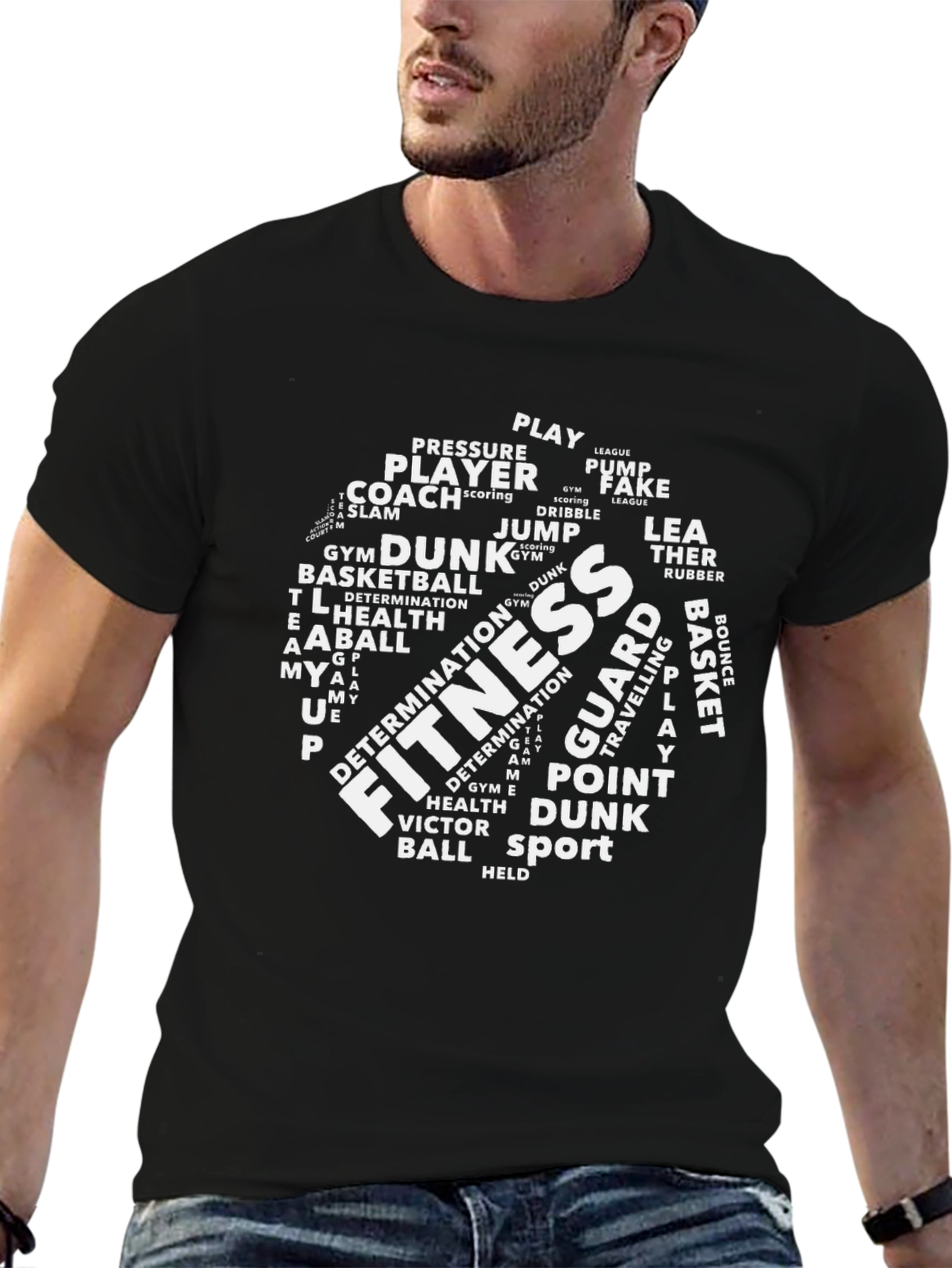 Fitness Basketball Word Art Black T-Shirt