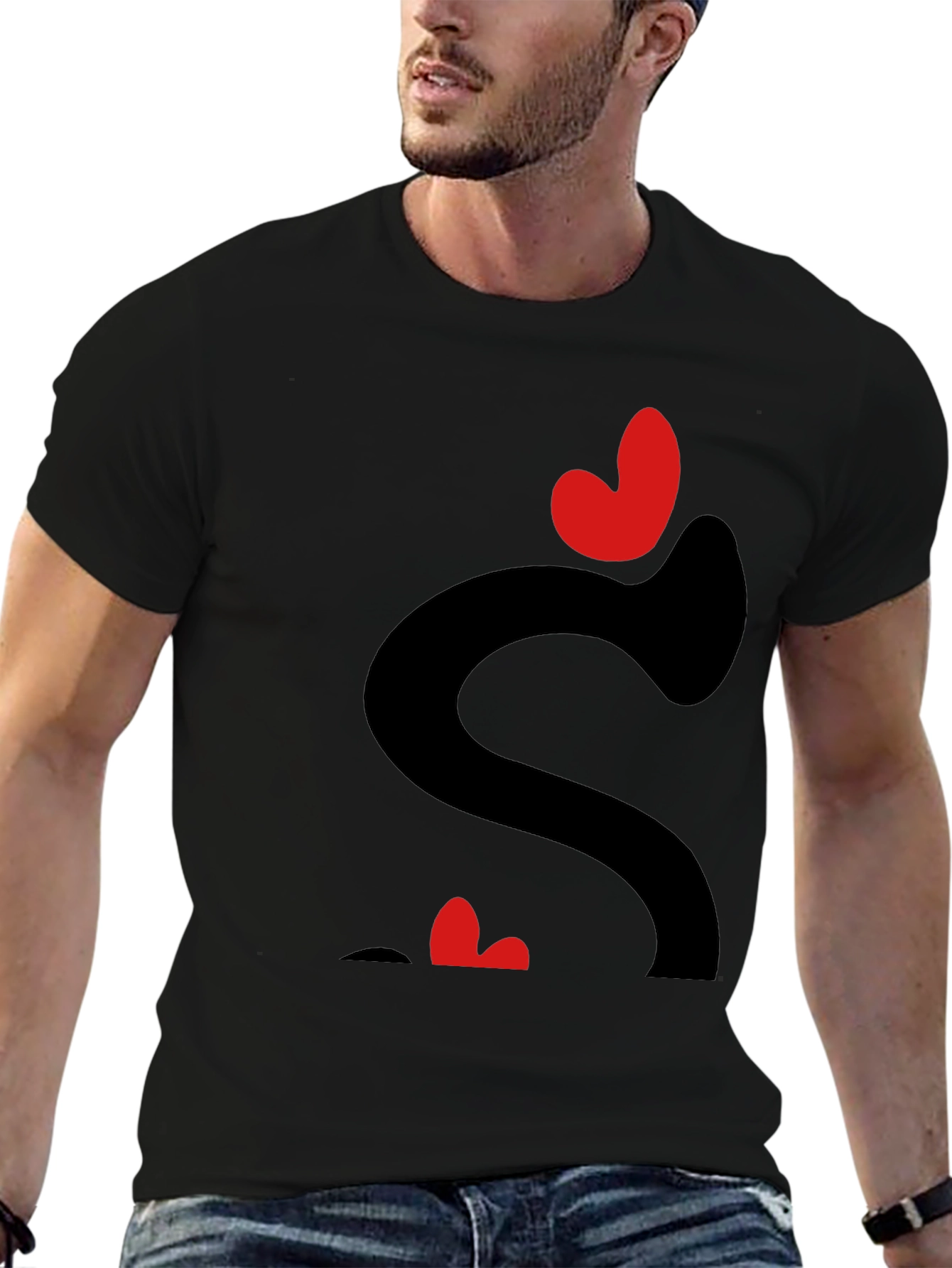 Heart Love Graphic Tee - Black Casual T-Shirt