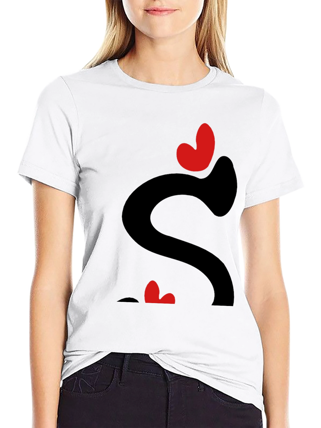 Heart Love Graphic Tee - Black Casual T-Shirt