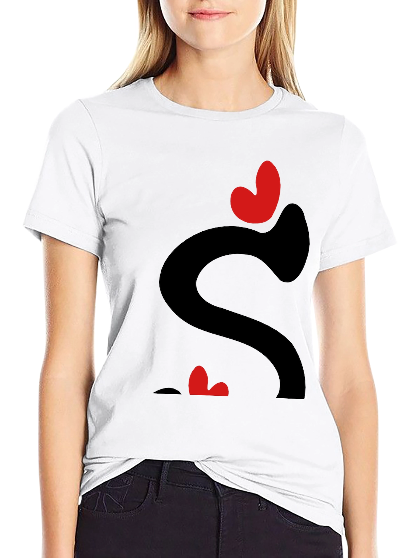 Heart Love Graphic Tee - Black Casual T-Shirt