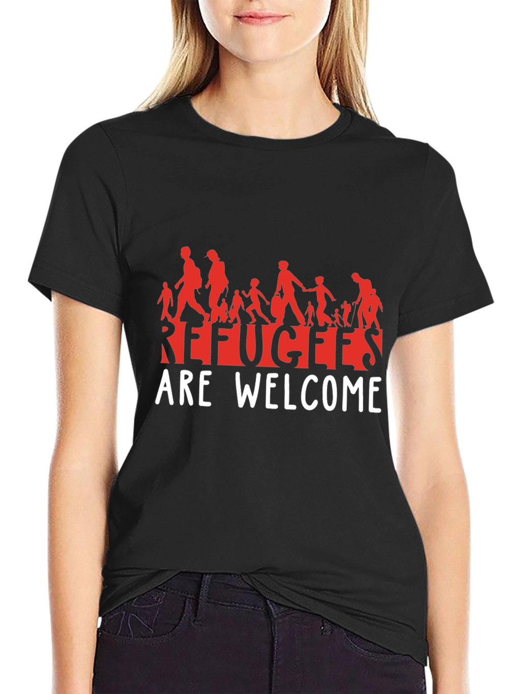 Refugees Are Welcome T-Shirt - Black Graphic Tee
