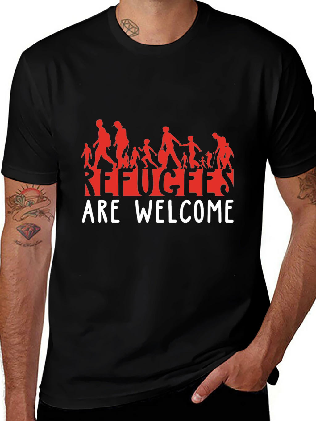 Refugees Are Welcome T-Shirt - Black Graphic Tee
