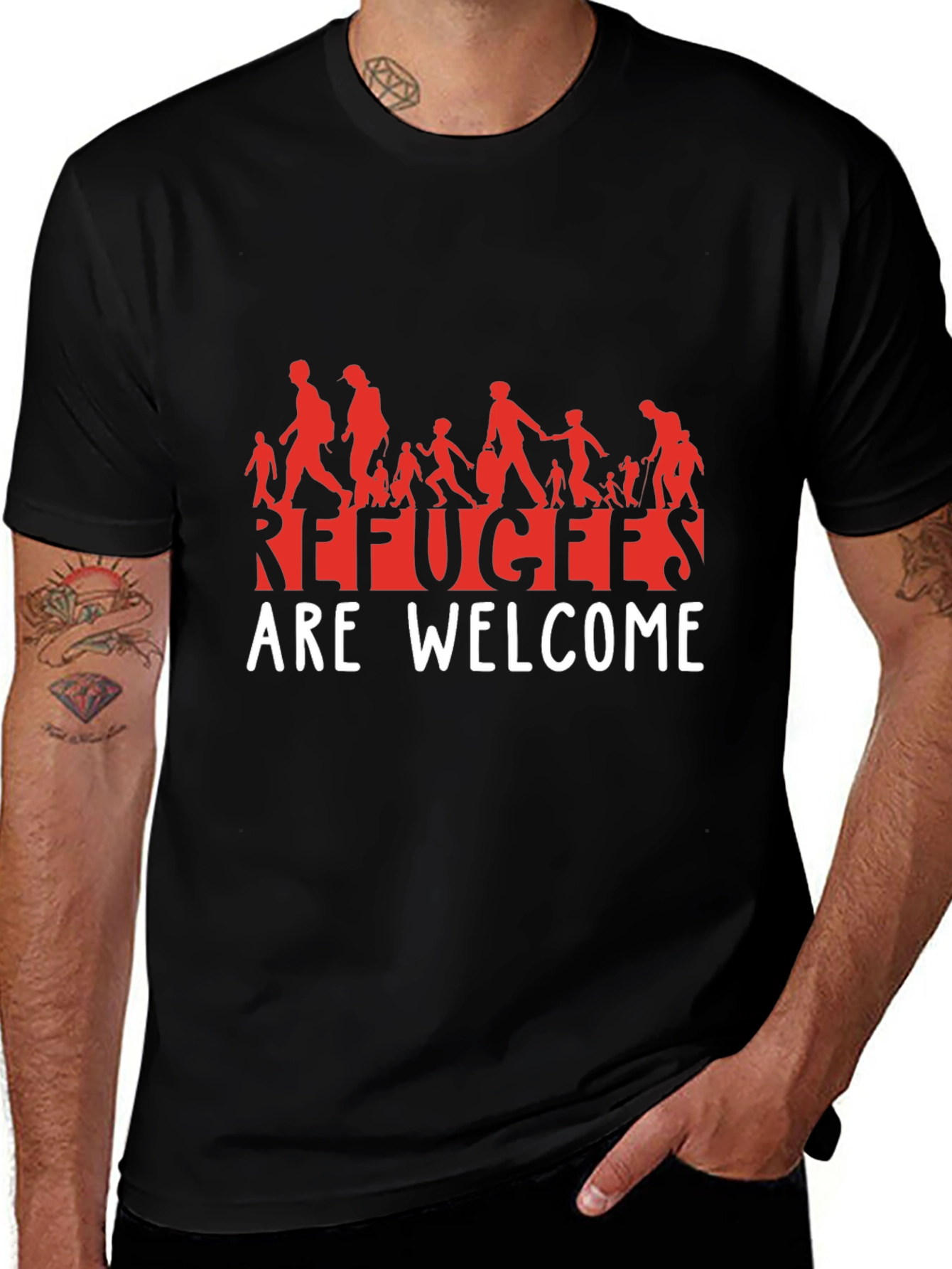 Refugees Are Welcome T-Shirt - Black Graphic Tee