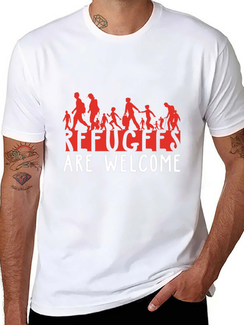 Refugees Are Welcome T-Shirt - Black Graphic Tee