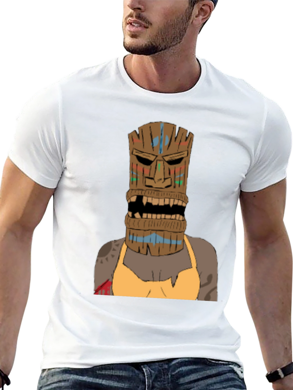 Tiki Mask Graphic Tee - Unique Tribal Design