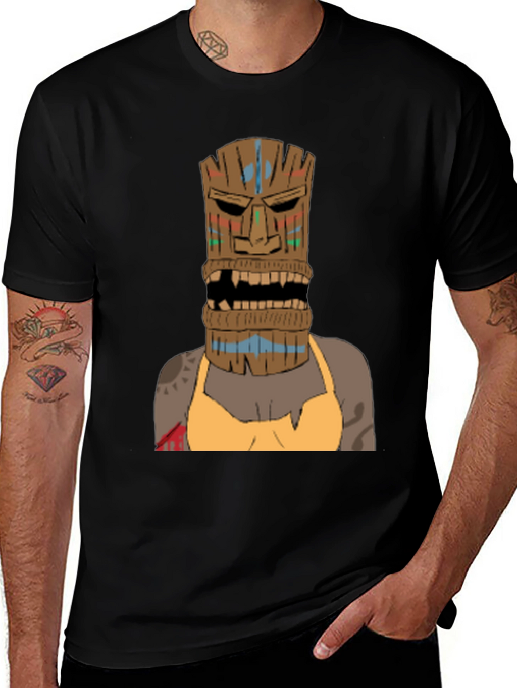 Tiki Mask Graphic Tee - Unique Tribal Design