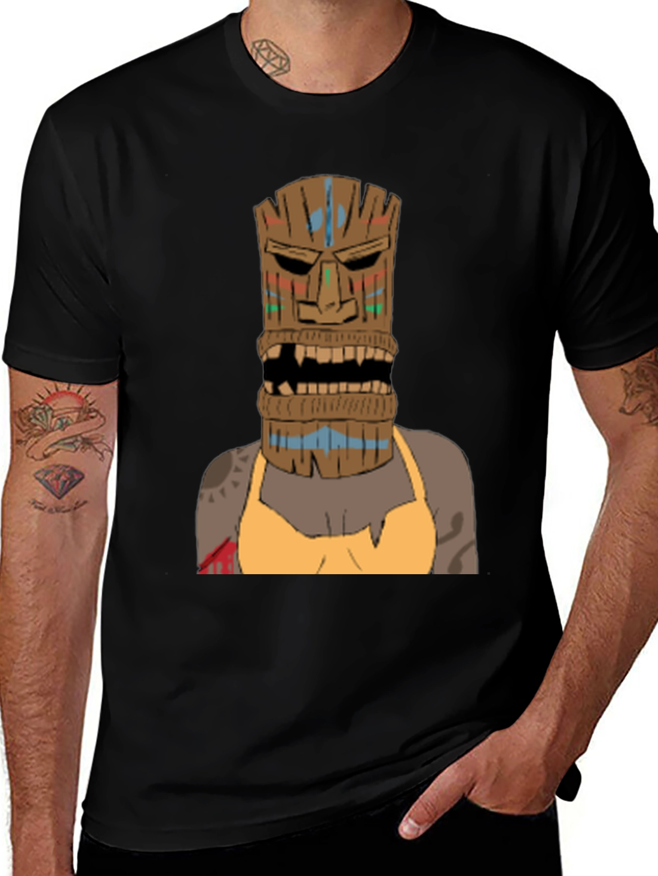 Tiki Mask Graphic Tee - Unique Tribal Design