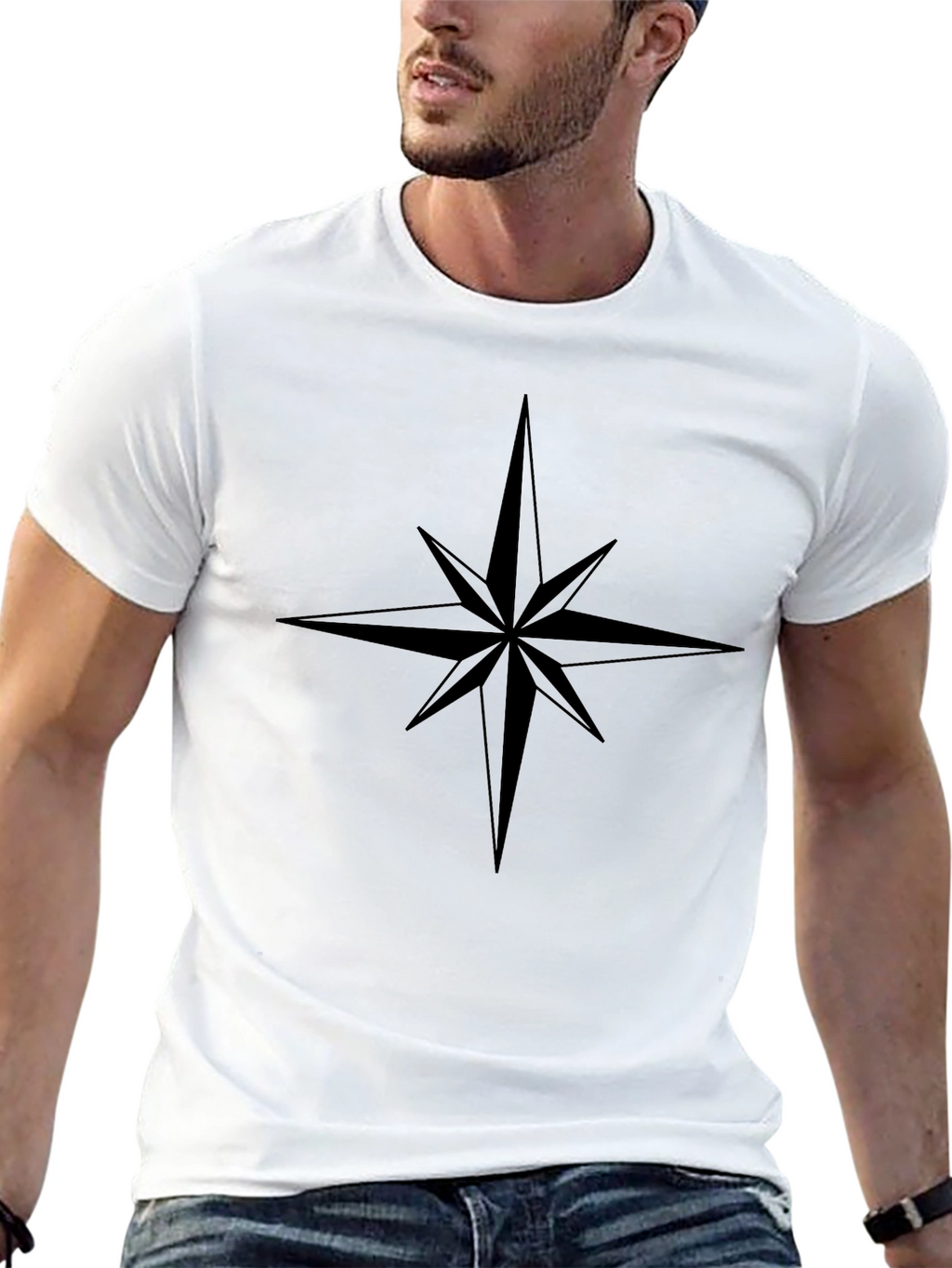 Mens Black Compass Star Graphic T-Shirt