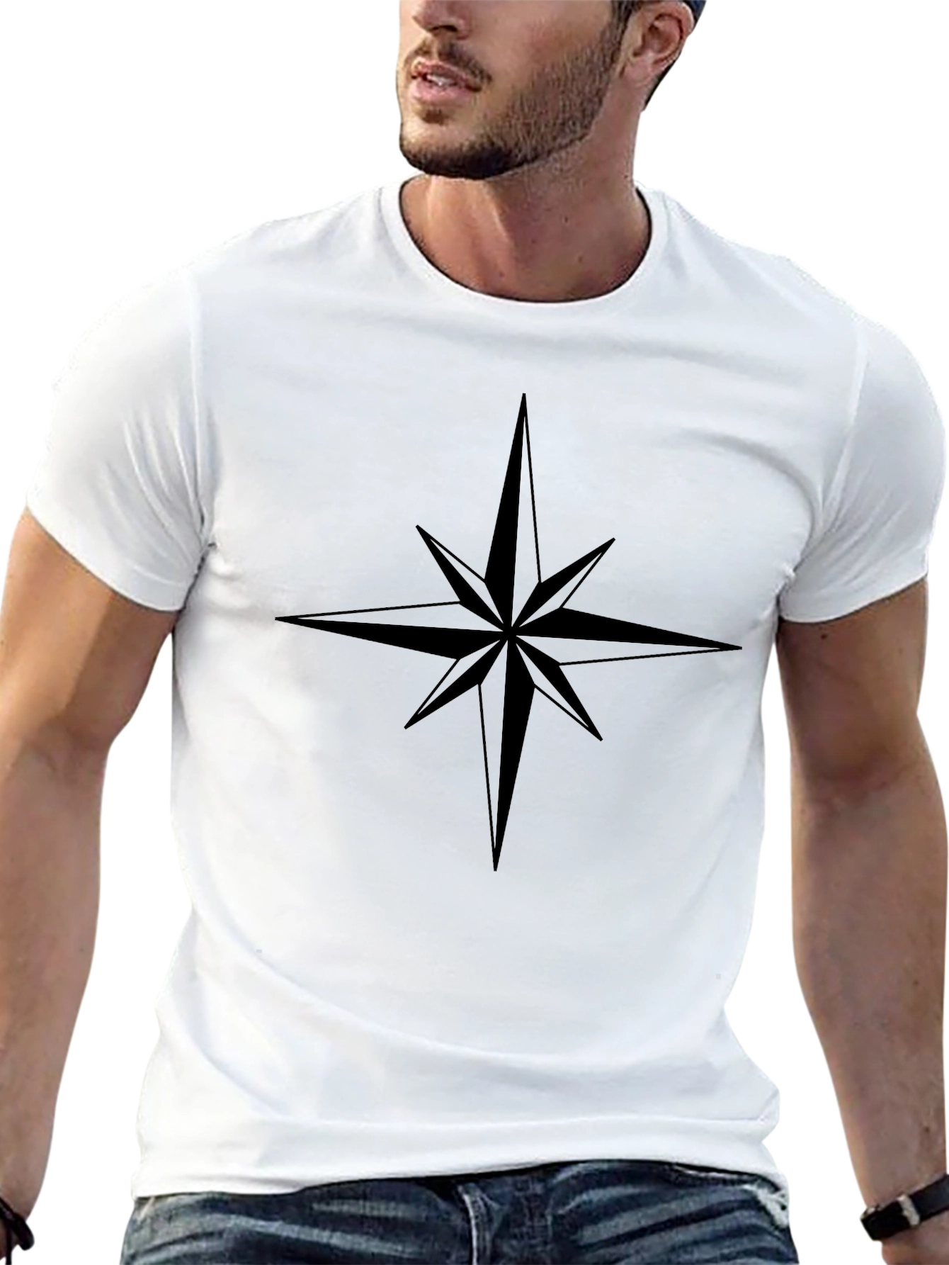 Mens Black Compass Star Graphic T-Shirt