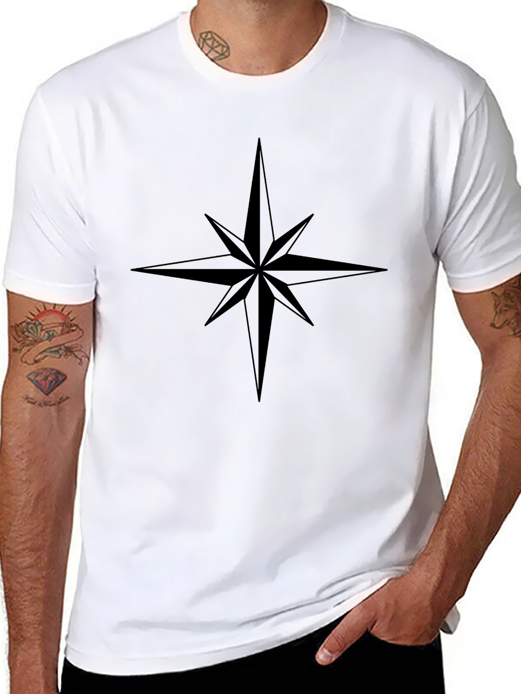 Mens Black Compass Star Graphic T-Shirt