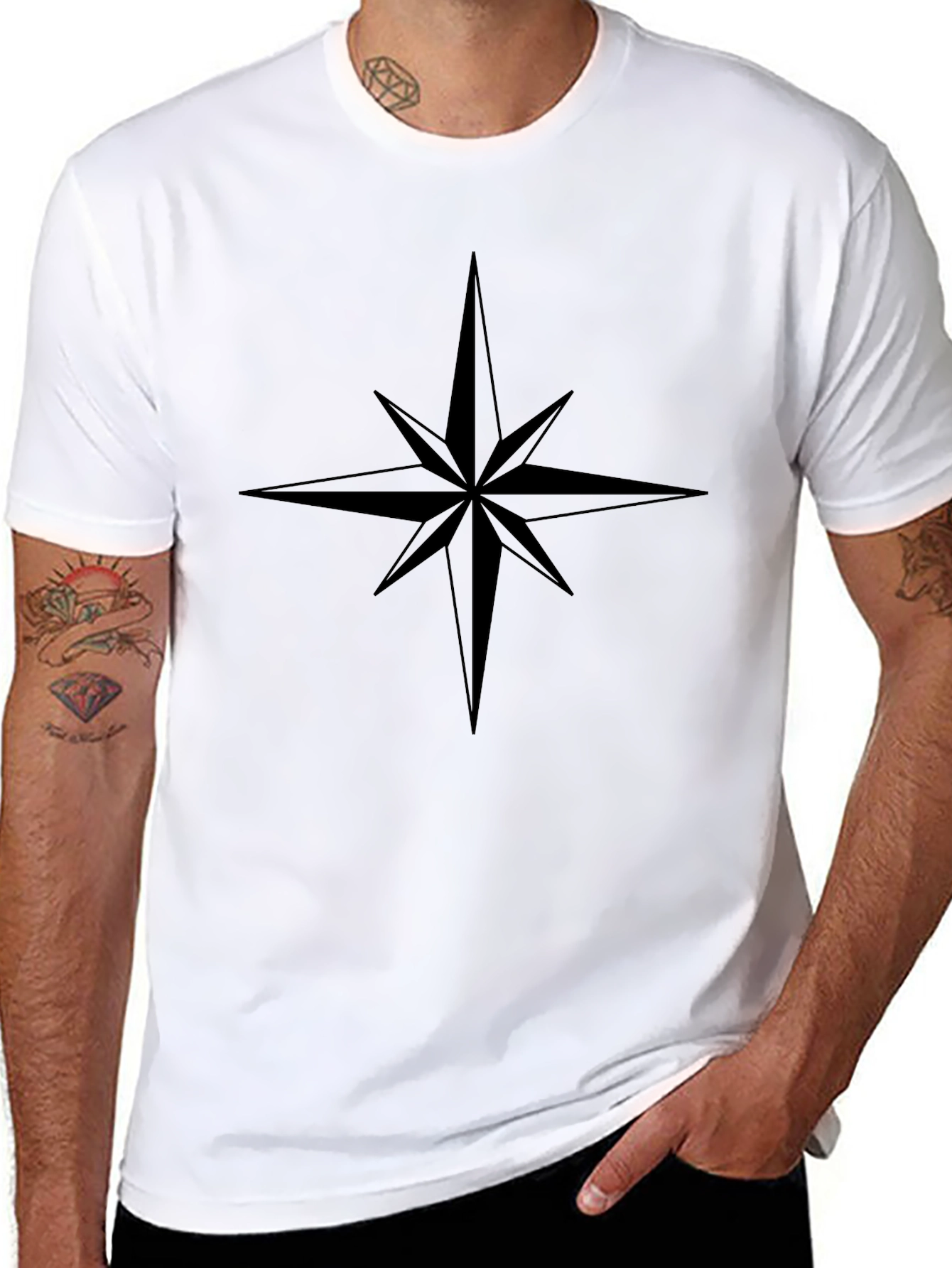 Mens Black Compass Star Graphic T-Shirt