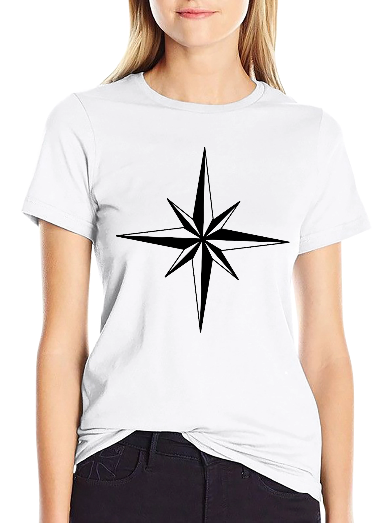 Mens Black Compass Star Graphic T-Shirt