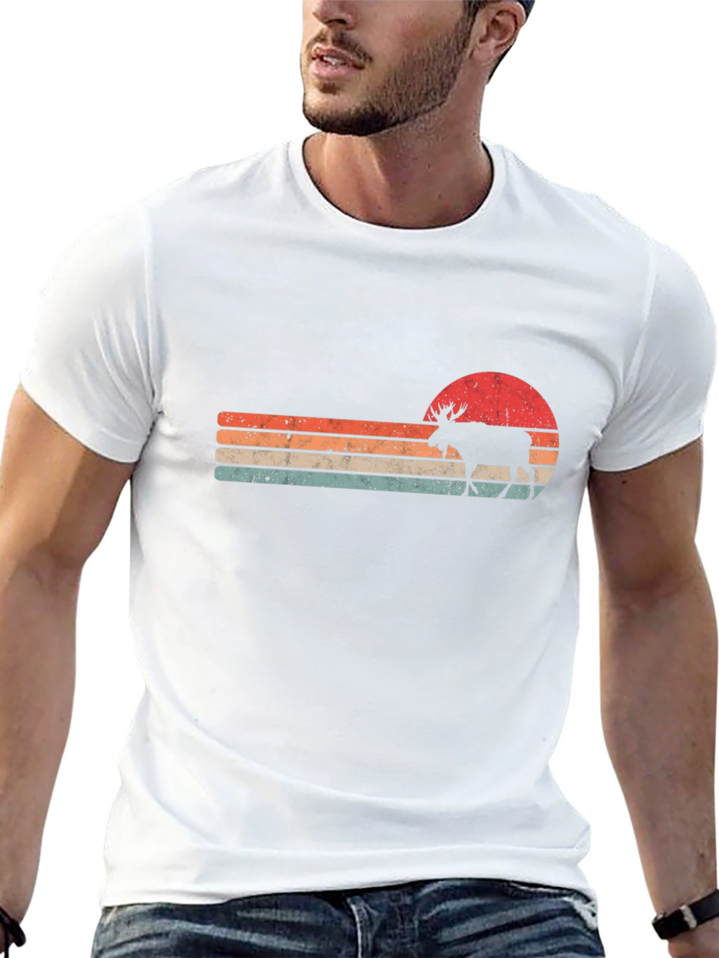 Retro Moose Sunset Graphic T-Shirt - Black