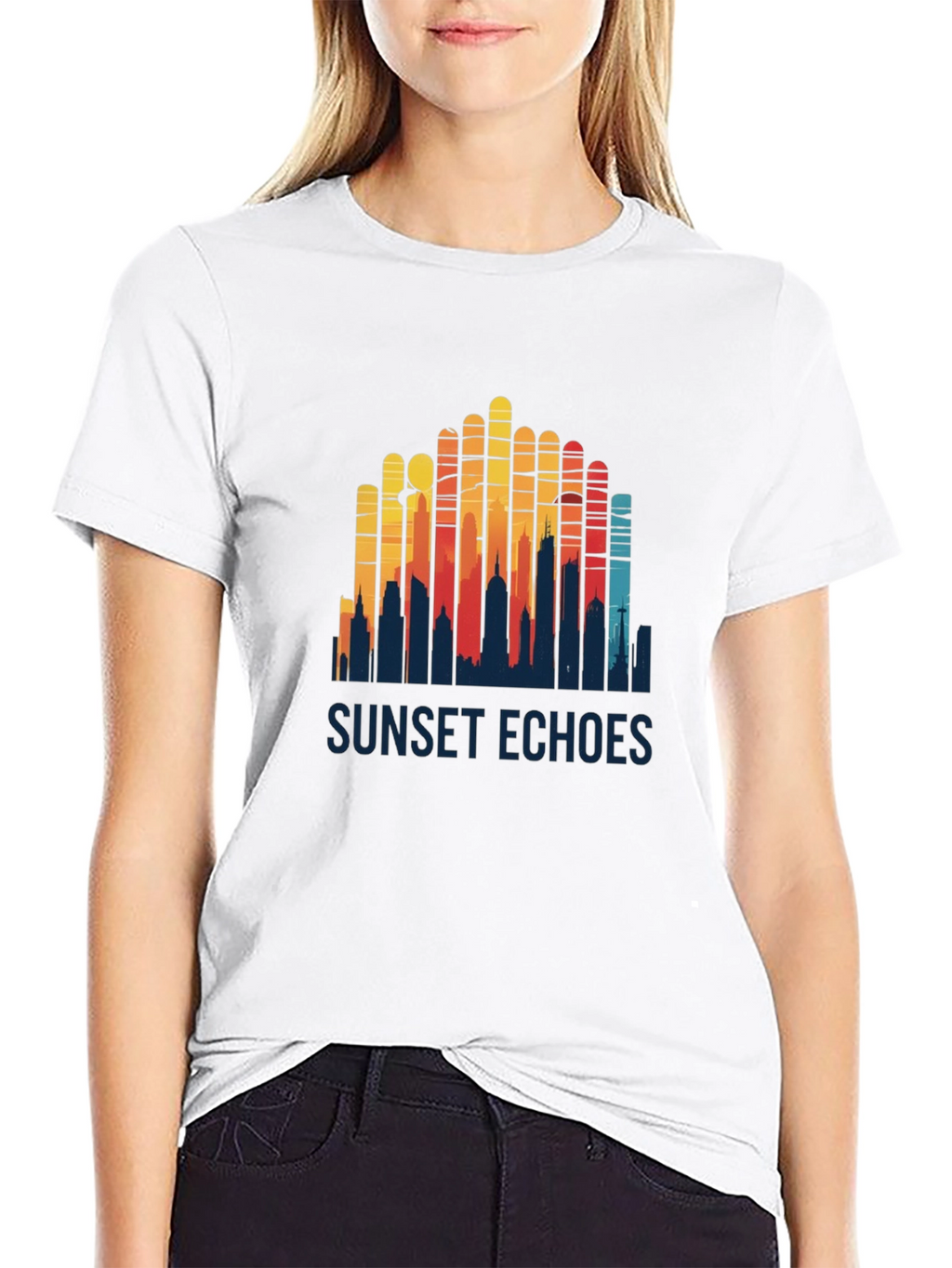Sunset Echoes Graphic Tee - Retro Cityscape Design