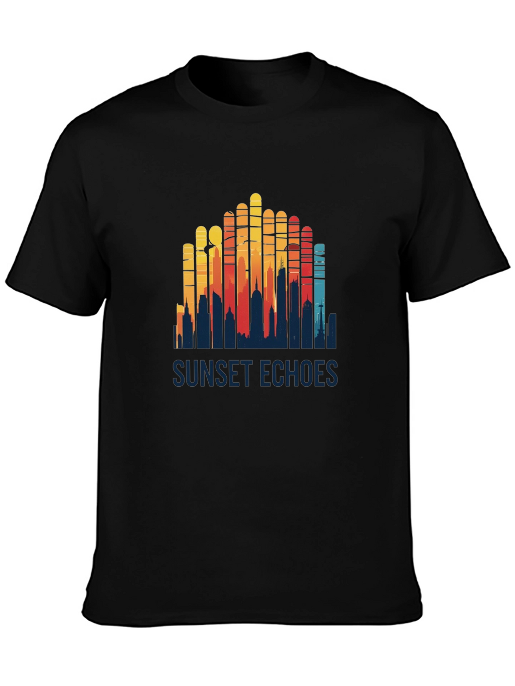 Sunset Echoes Graphic Tee - Retro Cityscape Design