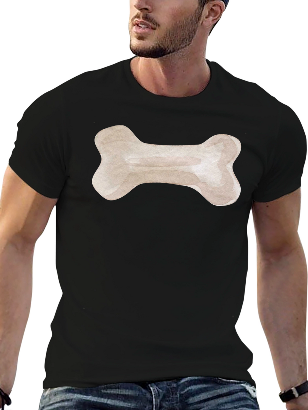 Dog Bone Graphic Tee - Black Cotton T-Shirt