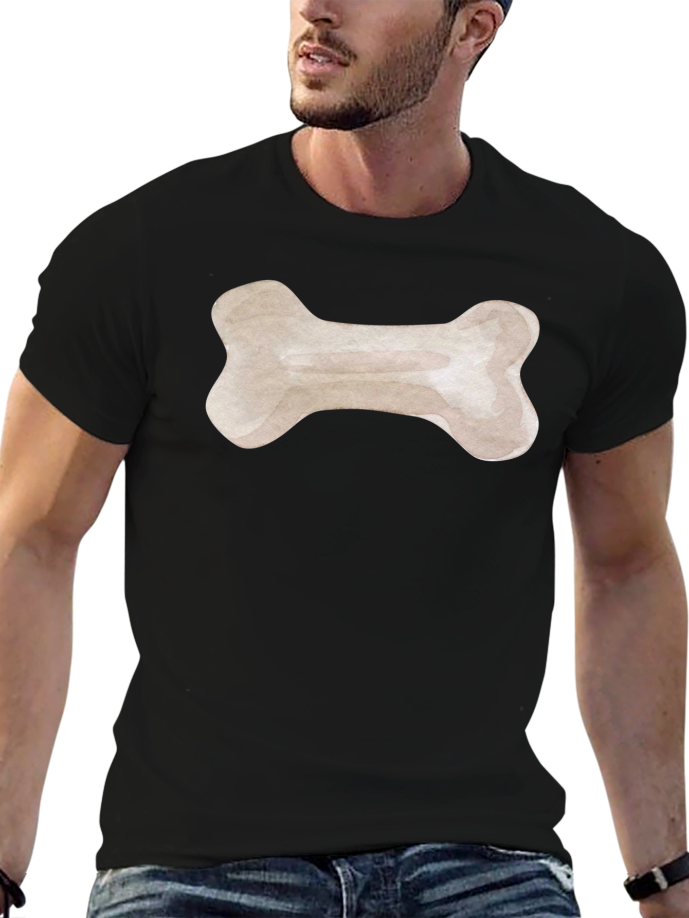 Dog Bone Graphic Tee - Black Cotton T-Shirt