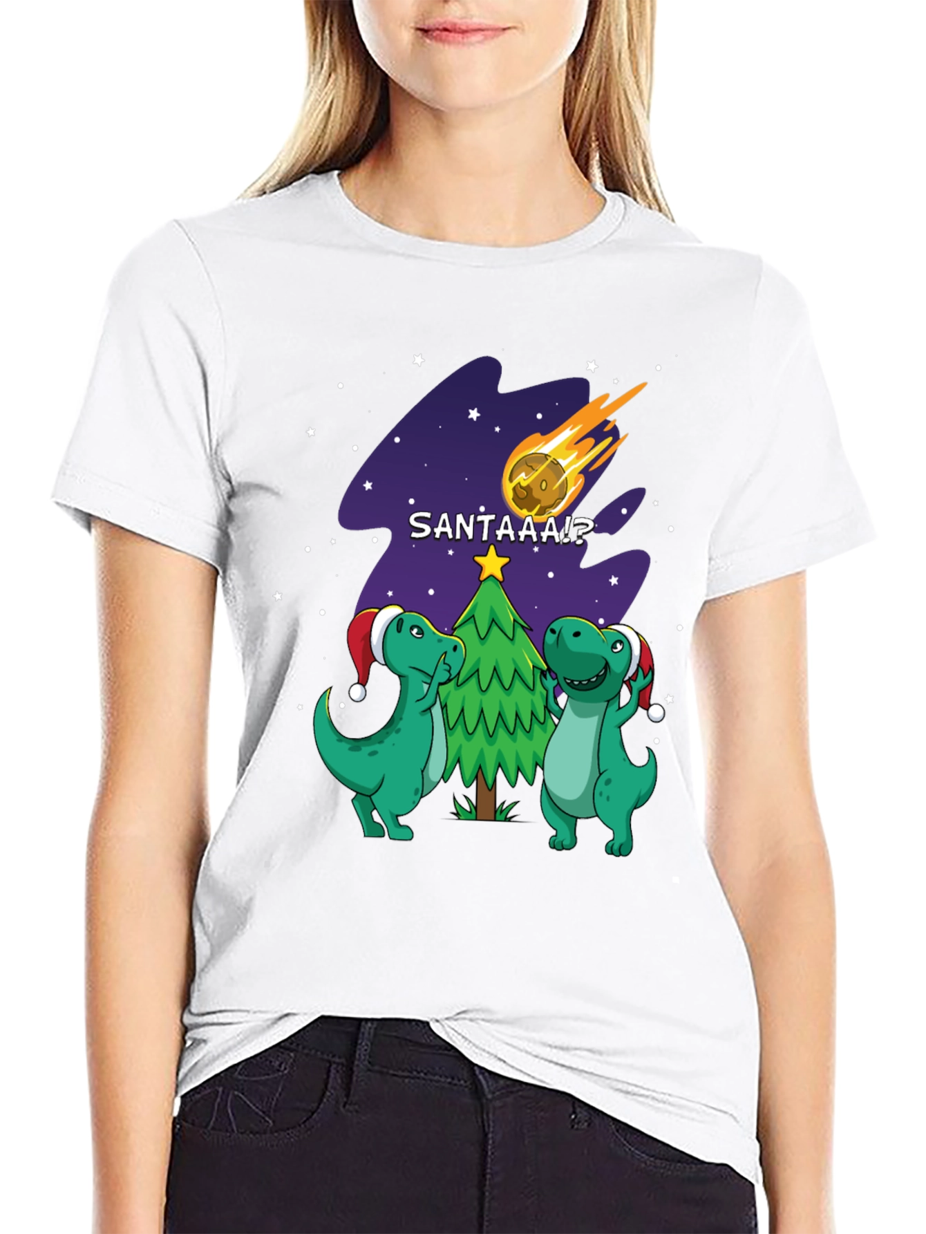 Dinosaur Santa Comet Christmas T-Shirt