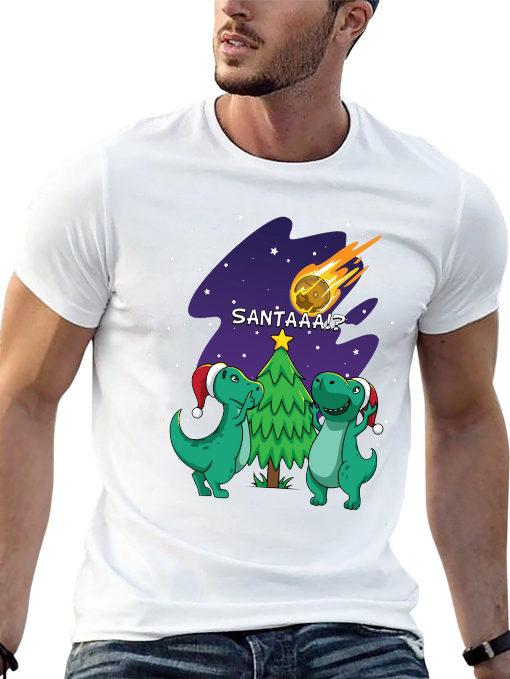 Dinosaur Santa Comet Christmas T-Shirt