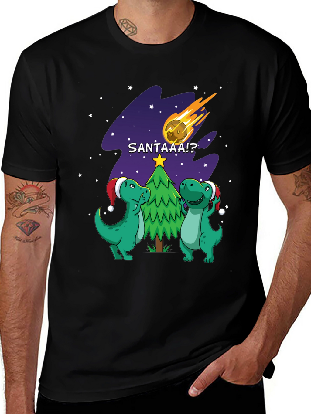 Dinosaur Santa Comet Christmas T-Shirt