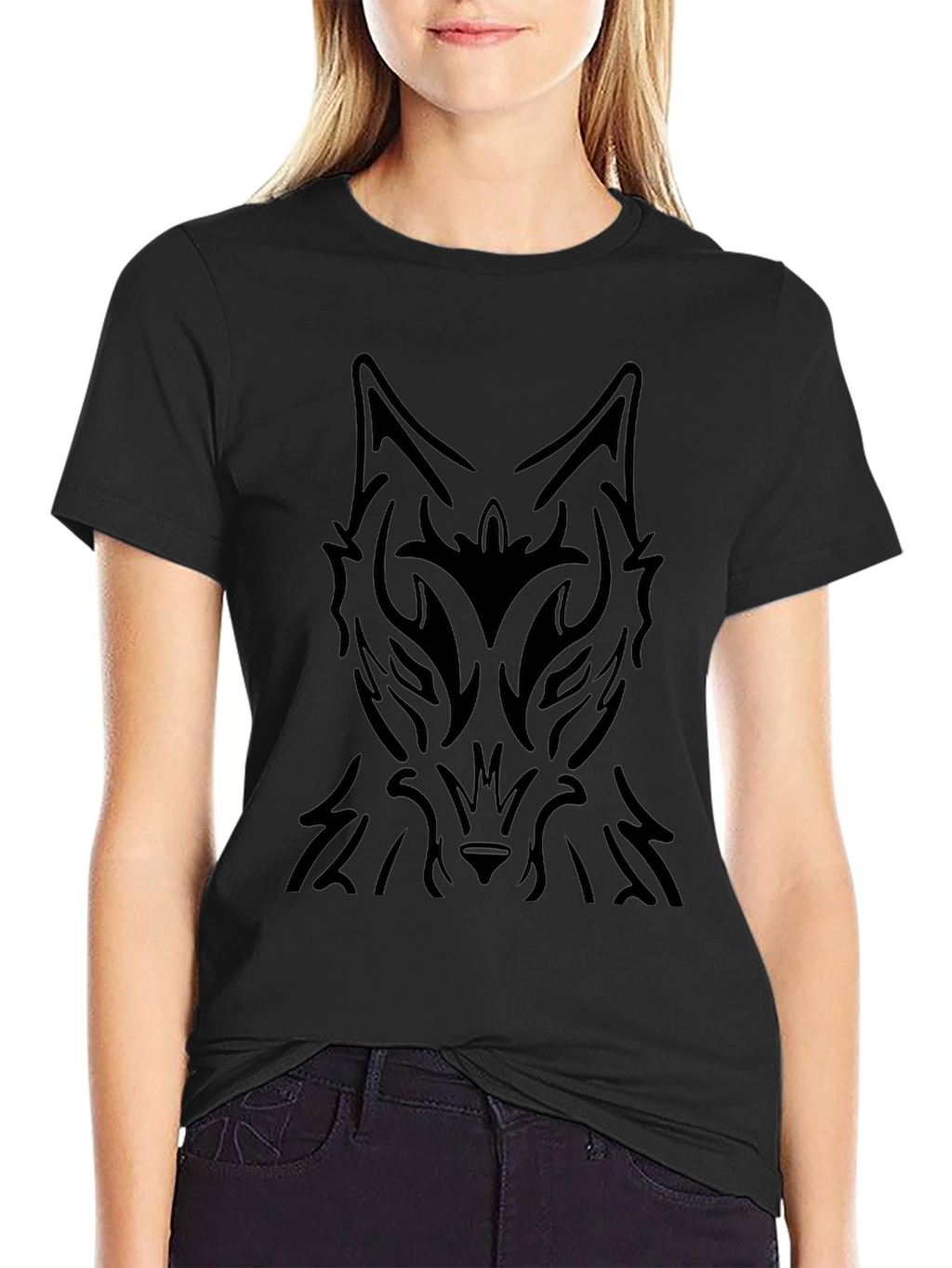 Tribal Wolf Graphic Black T-Shirt