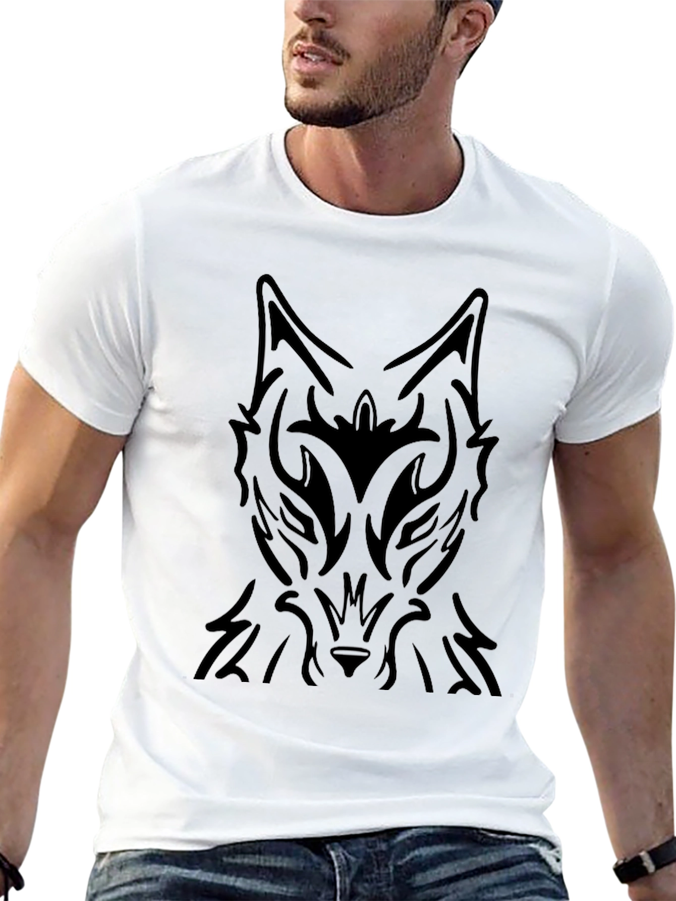 Tribal Wolf Graphic Black T-Shirt