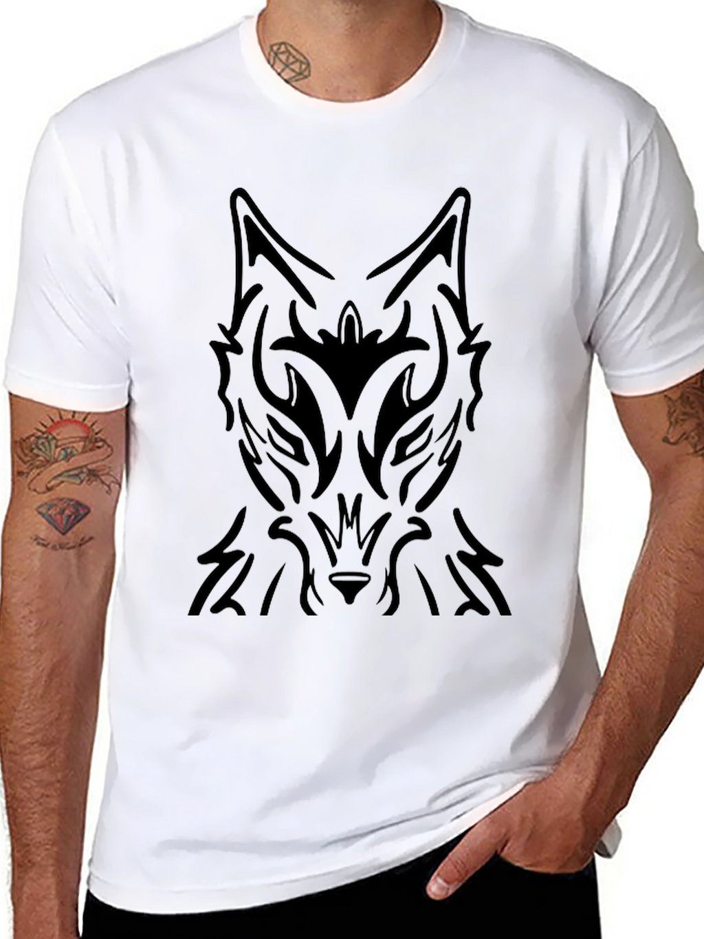 Tribal Wolf Graphic Black T-Shirt