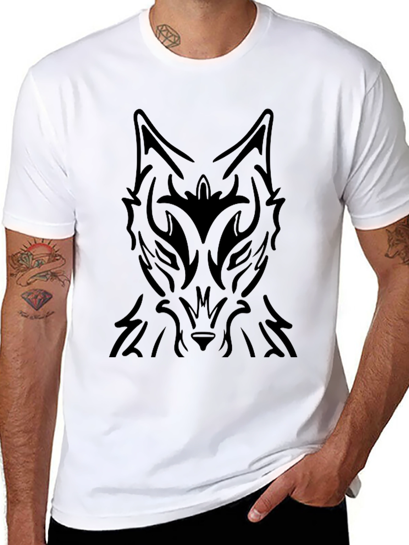 Tribal Wolf Graphic Black T-Shirt