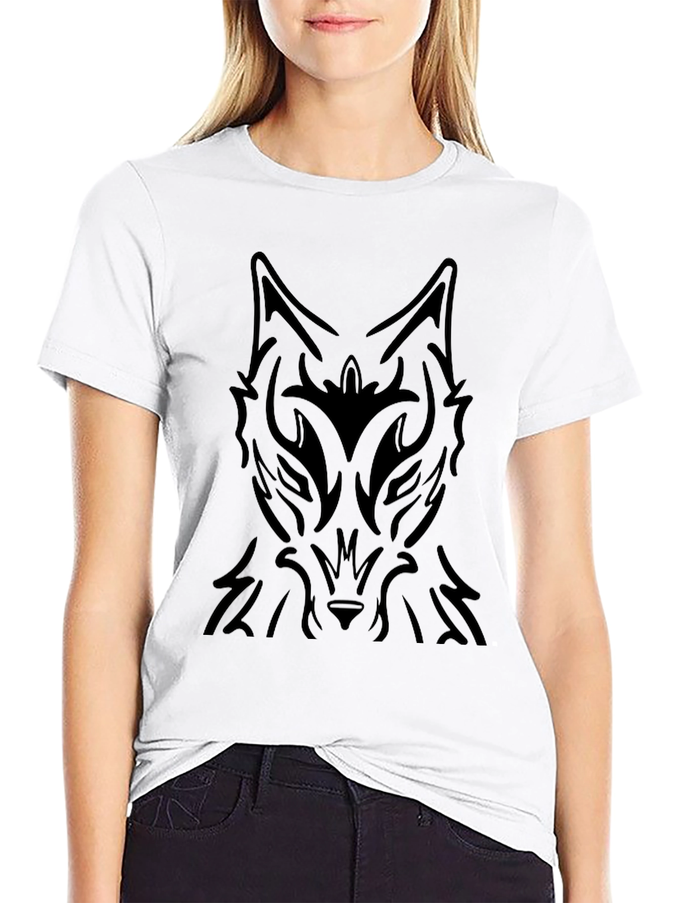 Tribal Wolf Graphic Black T-Shirt