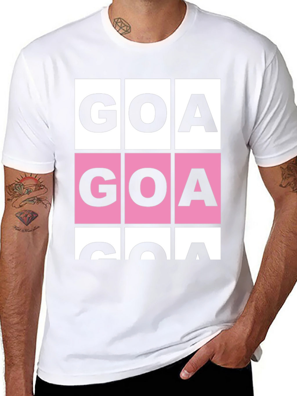 GOA Graphic T-Shirt - Pink & White Block Print