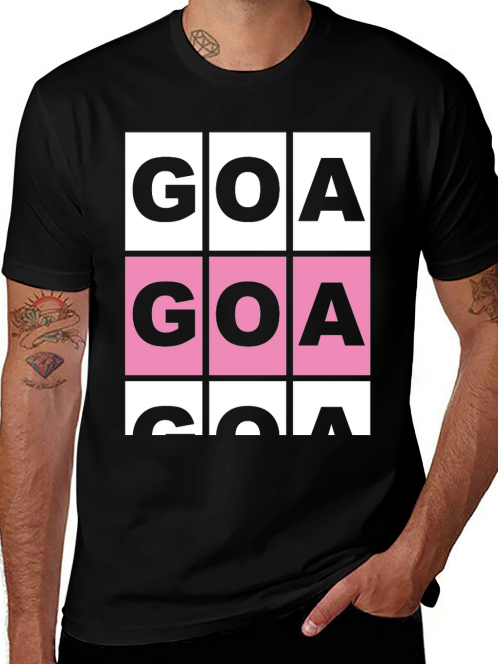 GOA Graphic T-Shirt - Pink & White Block Print