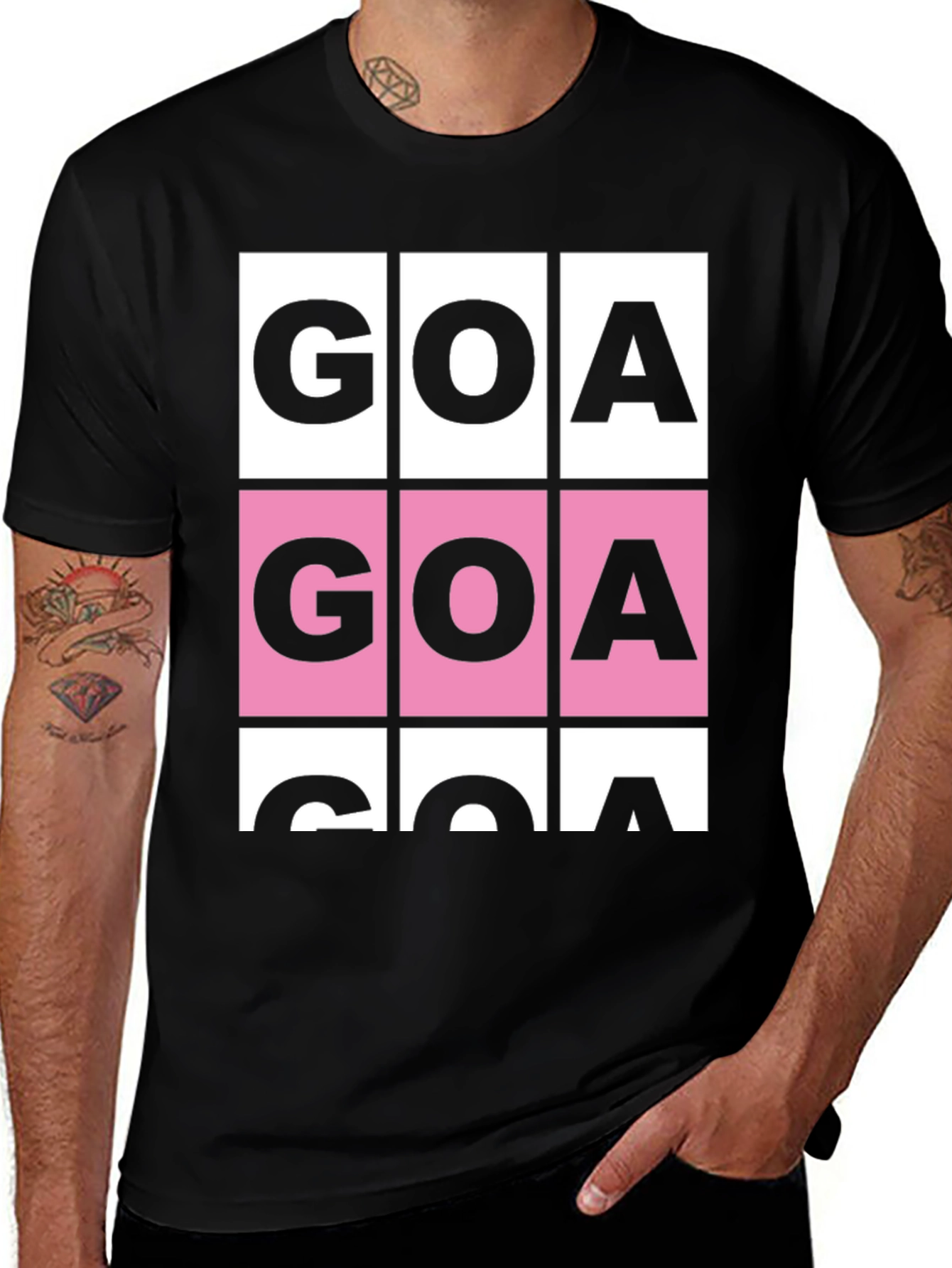 GOA Graphic T-Shirt - Pink & White Block Print