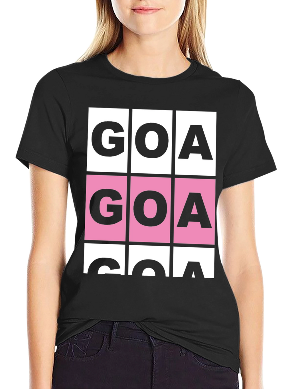 GOA Graphic T-Shirt - Pink & White Block Print