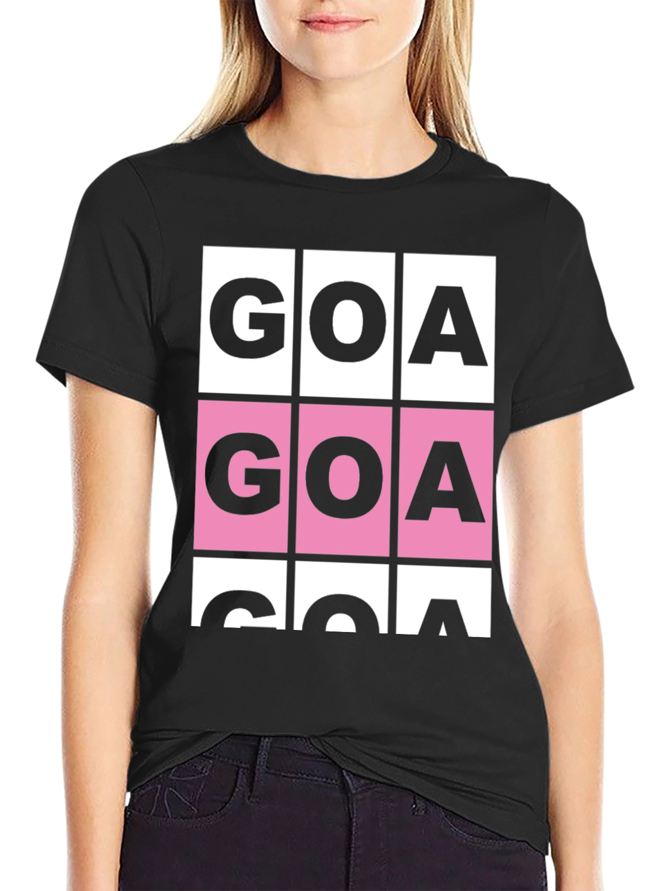 GOA Graphic T-Shirt - Pink & White Block Print