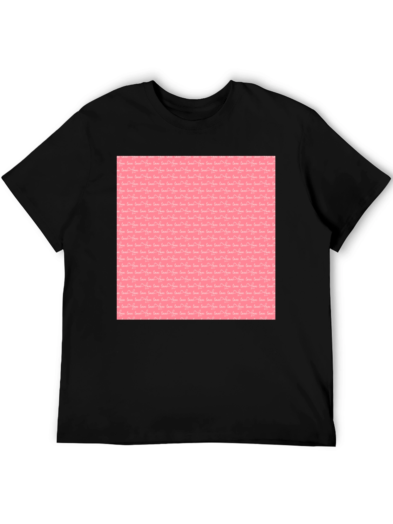 Black Tee with Pink Love Pattern