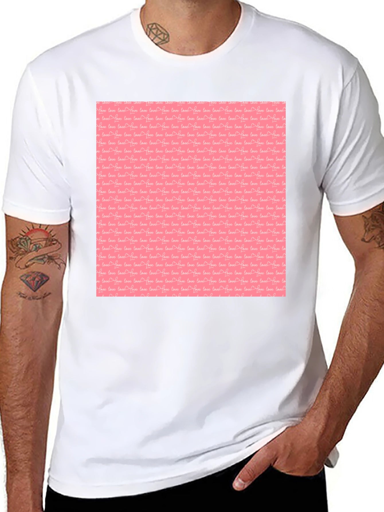 Black Tee with Pink Love Pattern