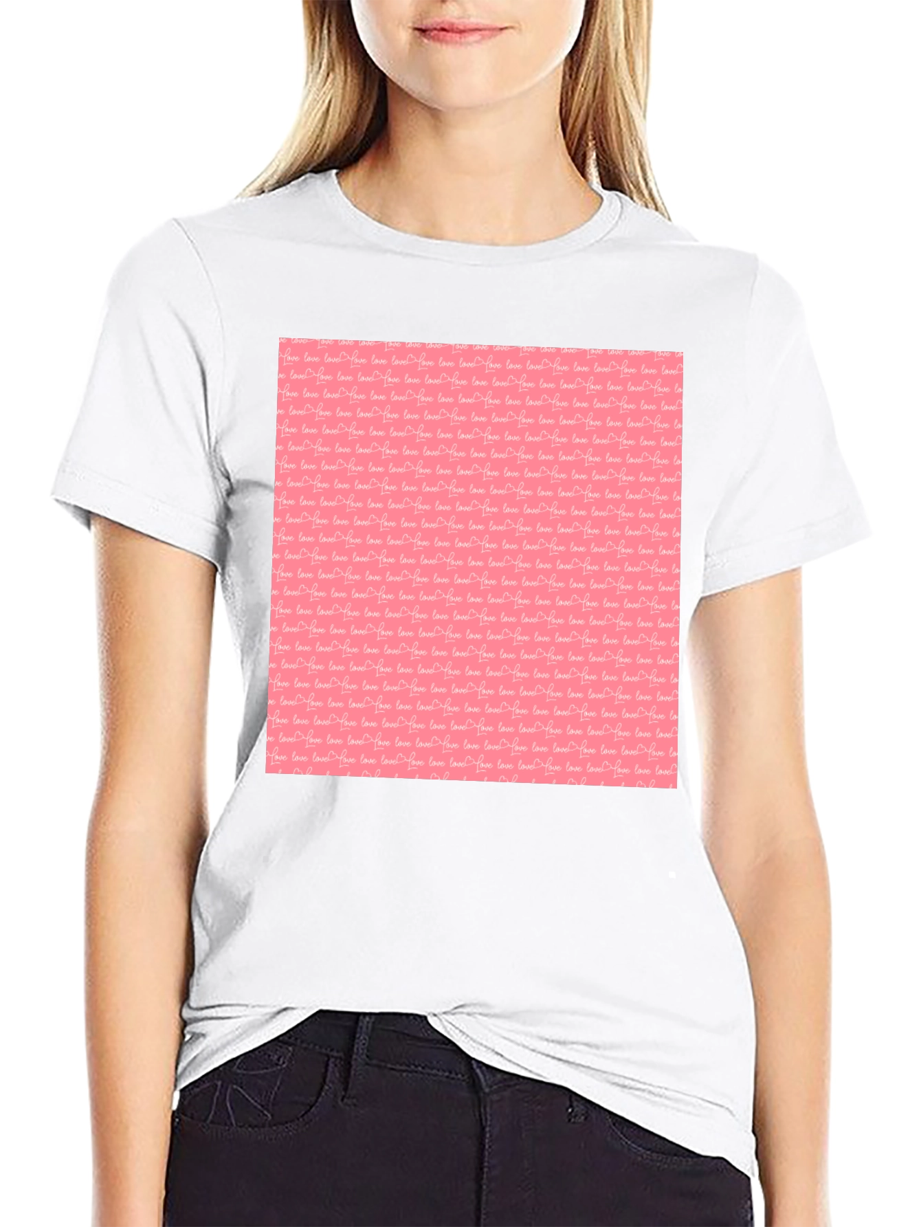 Black Tee with Pink Love Pattern