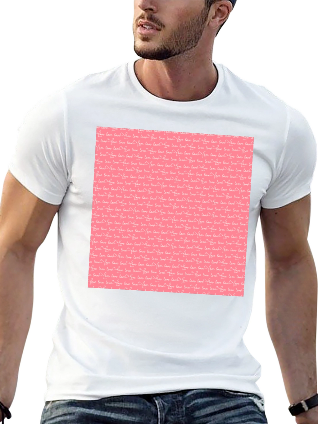 Black Tee with Pink Love Pattern
