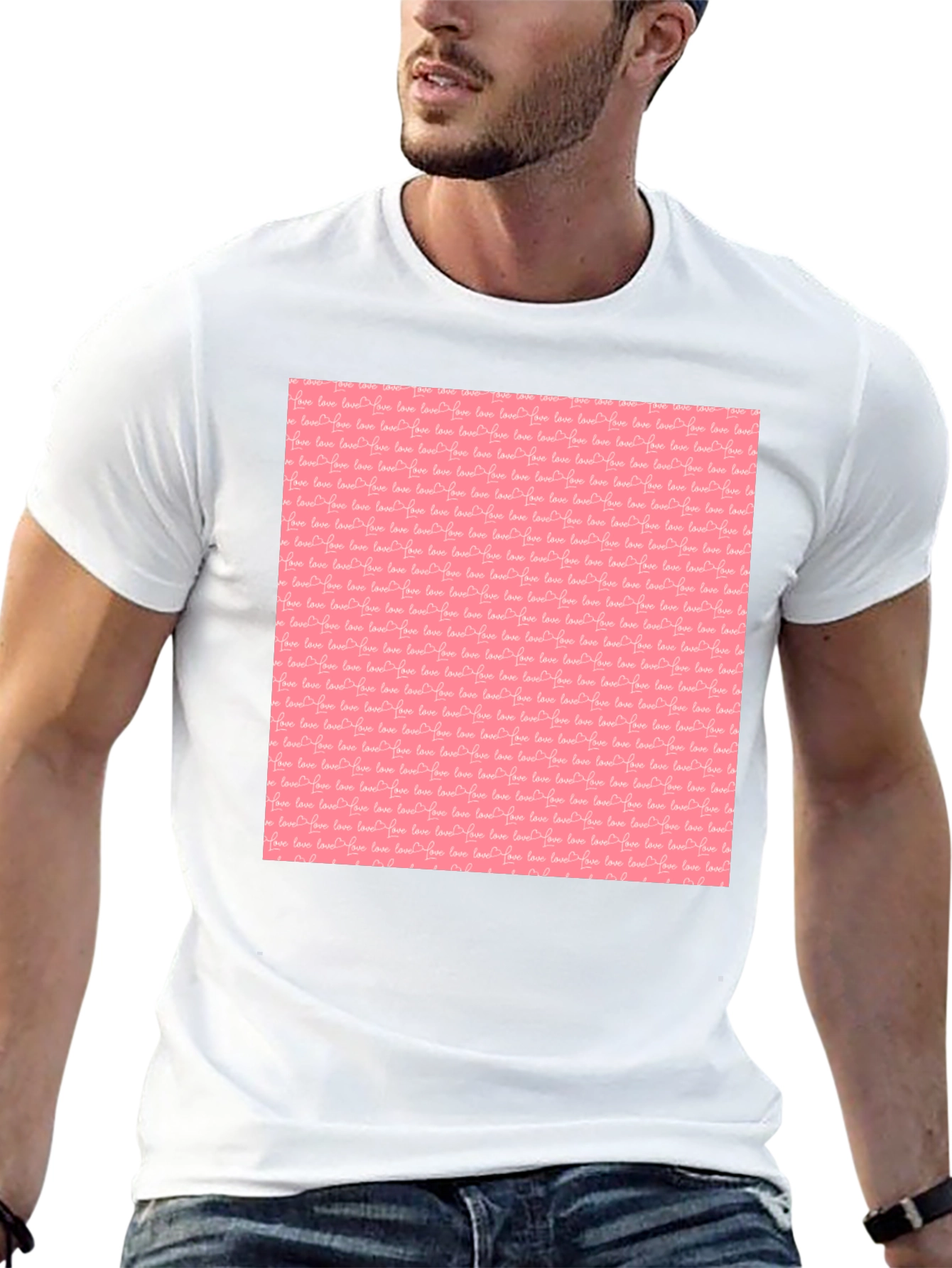 Black Tee with Pink Love Pattern