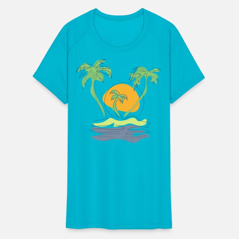 Outline beach scenery with palm trees island