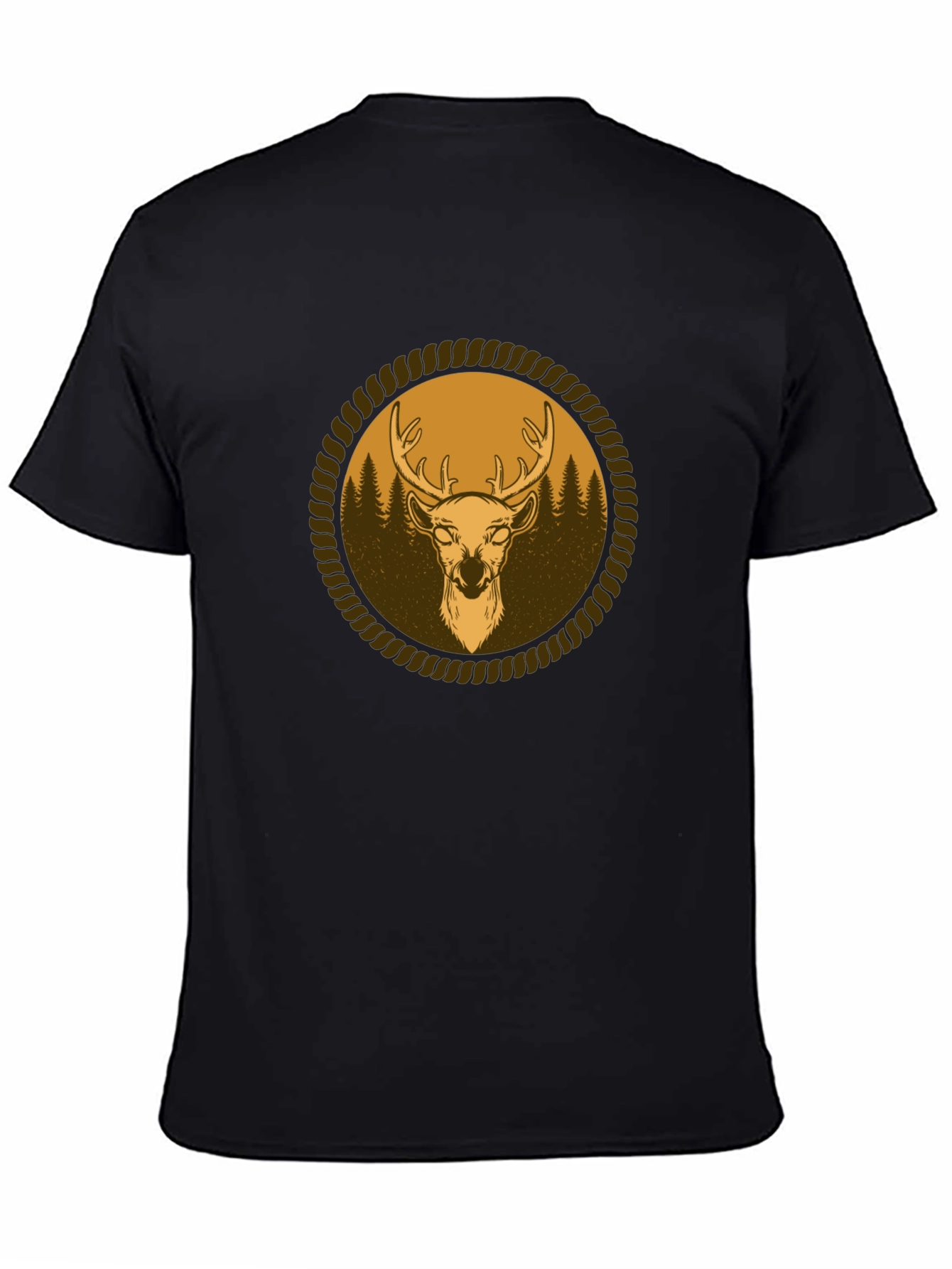Mens Black T-Shirt with Deer Graphic